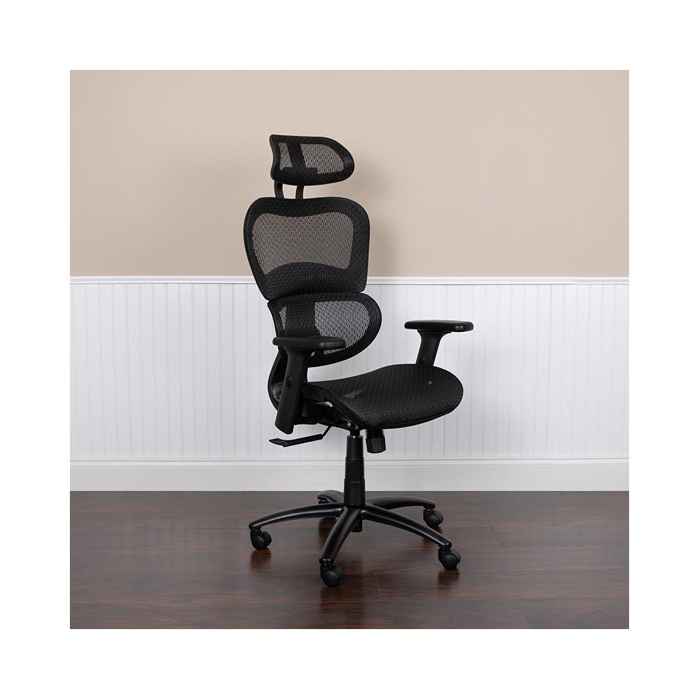 Ergonomic Mesh Office Chair with 2-to-1 Synchro-Tilt, Adjustable Headrest, Lumbar Support, and Adjustable Pivot Arms in Black