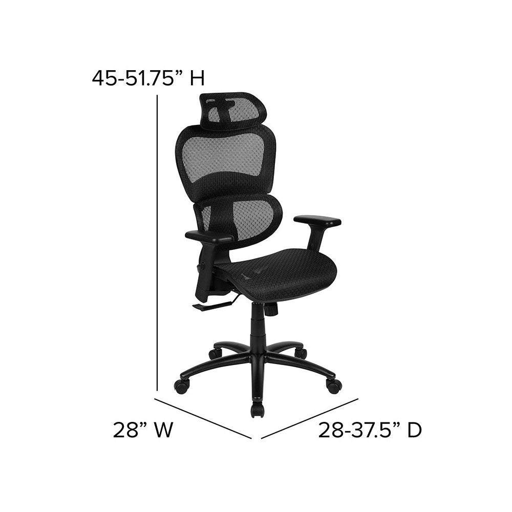 Ergonomic Mesh Office Chair with 2-to-1 Synchro-Tilt, Adjustable Headrest, Lumbar Support, and Adjustable Pivot Arms in Black