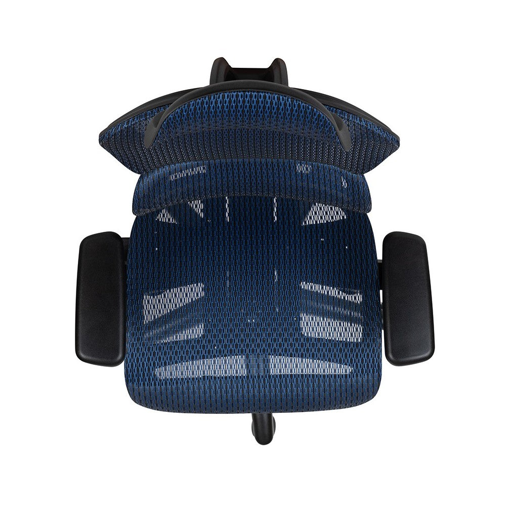 Ergonomic Mesh Office Chair with 2-to-1 Synchro-Tilt, Adjustable Headrest, Lumbar Support, and Adjustable Pivot Arms in Blue