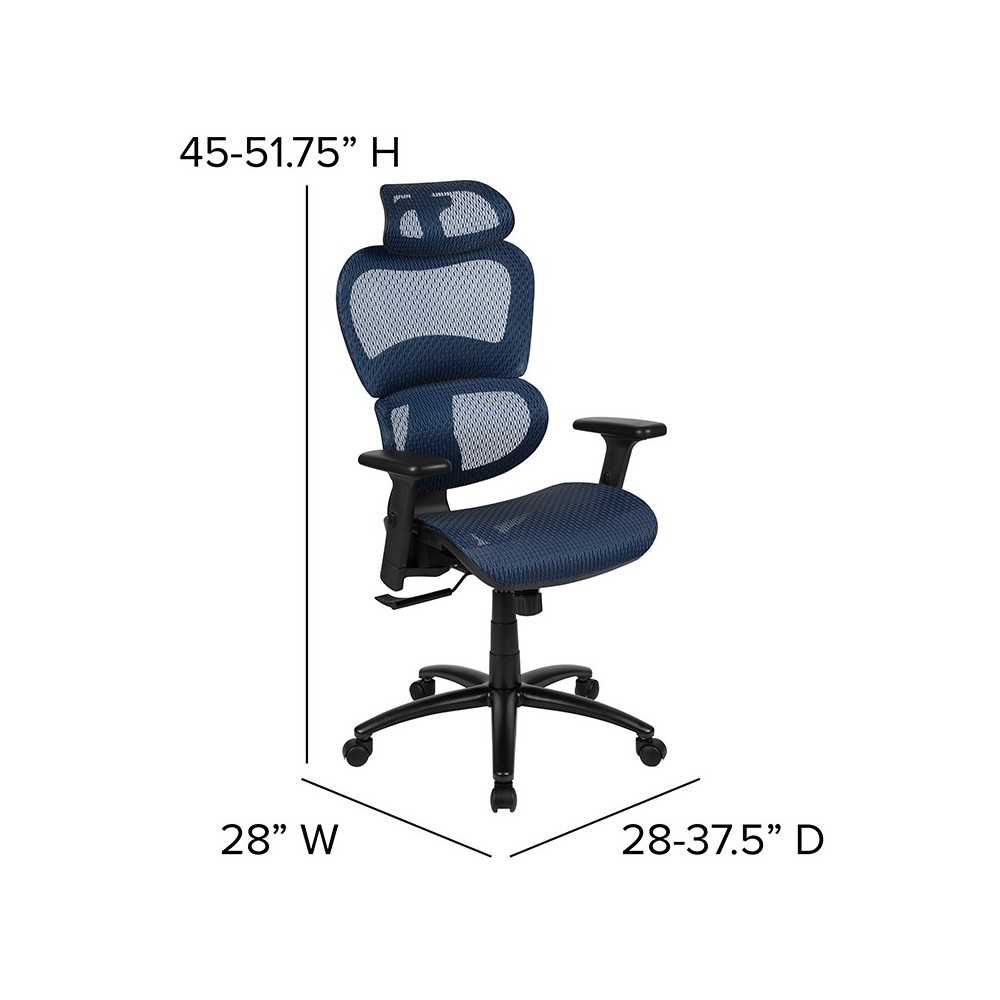 Ergonomic Mesh Office Chair with 2-to-1 Synchro-Tilt, Adjustable Headrest, Lumbar Support, and Adjustable Pivot Arms in Blue