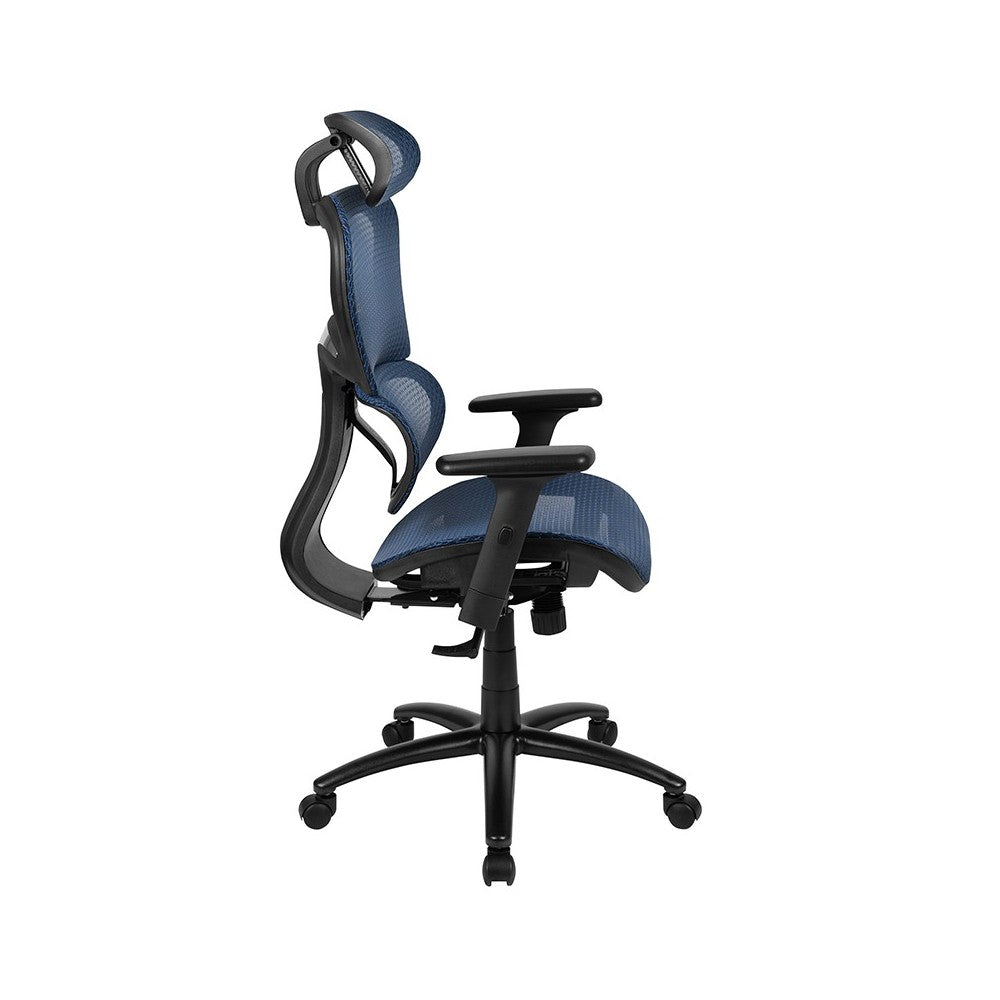Ergonomic Mesh Office Chair with 2-to-1 Synchro-Tilt, Adjustable Headrest, Lumbar Support, and Adjustable Pivot Arms in Blue