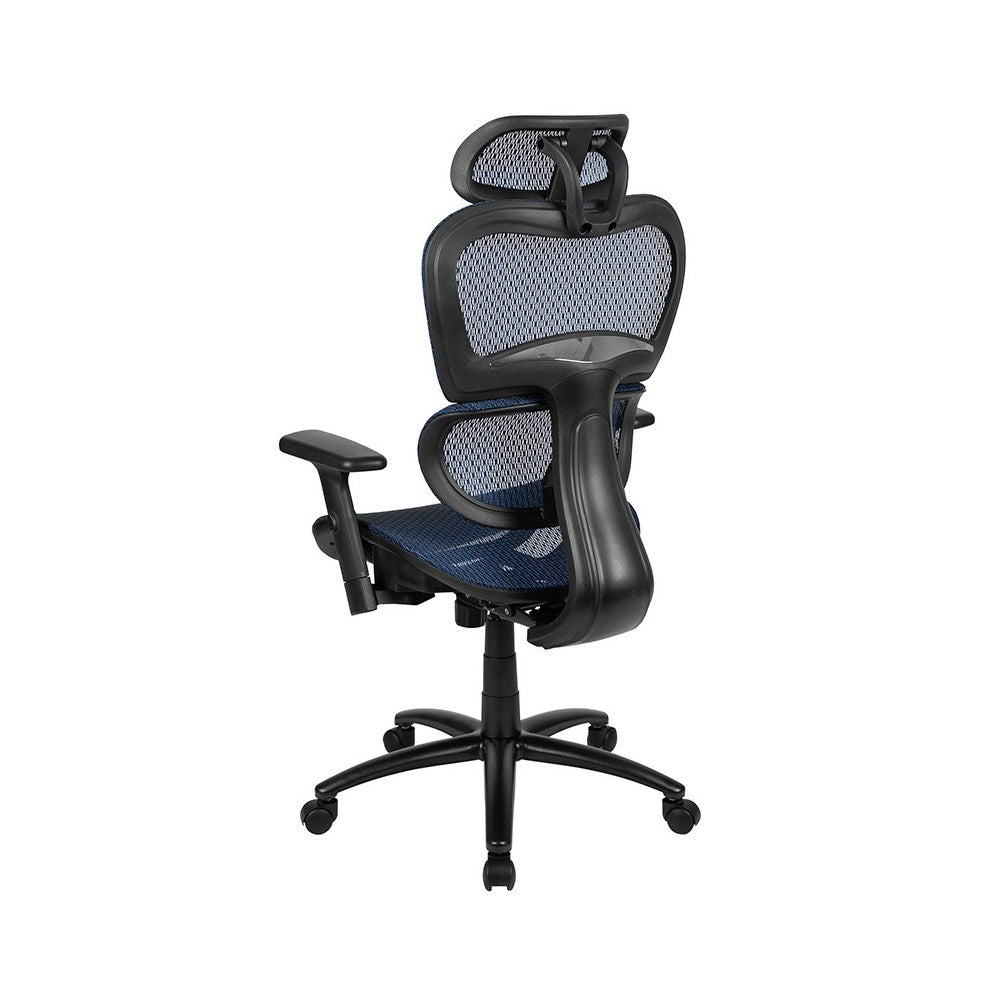 Ergonomic Mesh Office Chair with 2-to-1 Synchro-Tilt, Adjustable Headrest, Lumbar Support, and Adjustable Pivot Arms in Blue