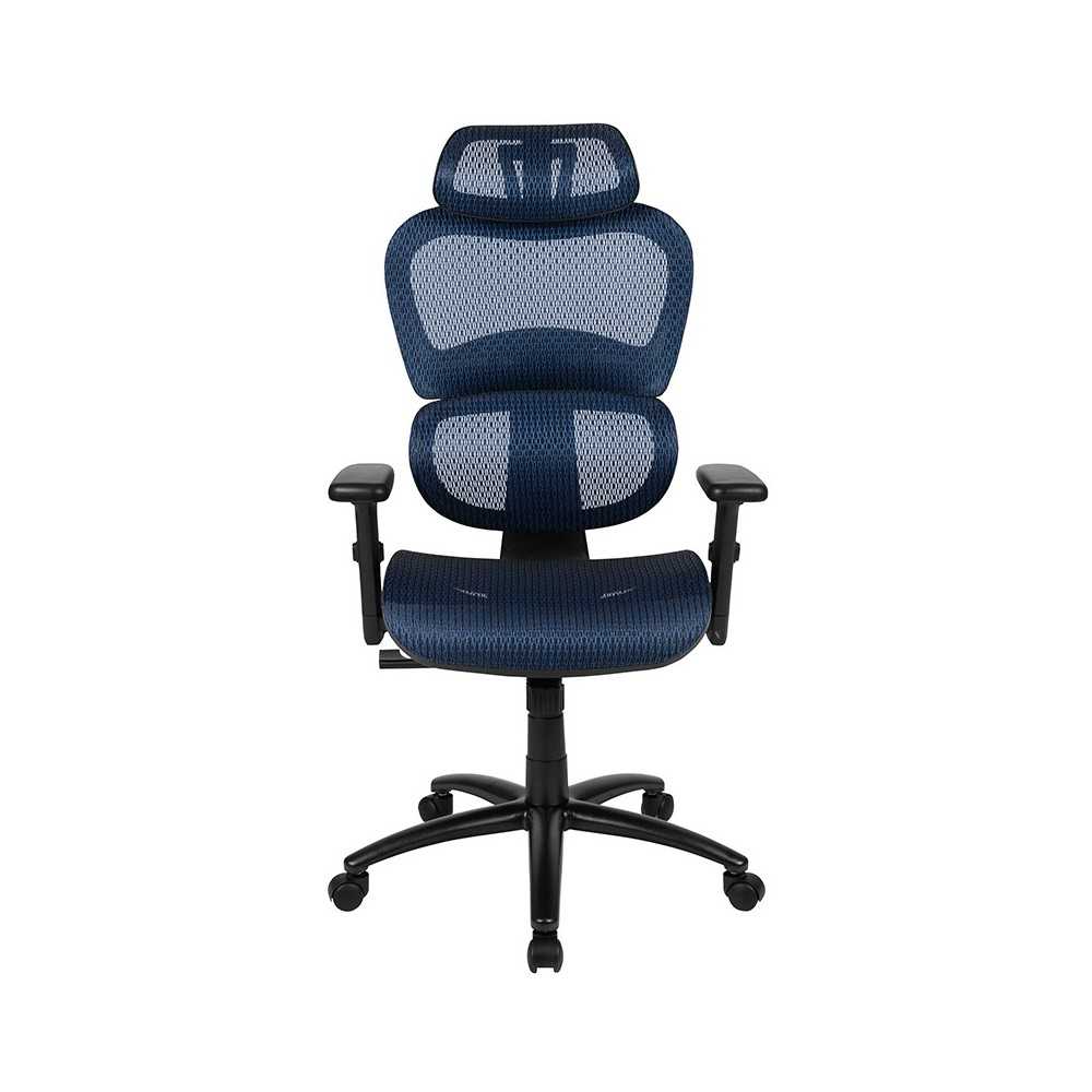 Ergonomic Mesh Office Chair with 2-to-1 Synchro-Tilt, Adjustable Headrest, Lumbar Support, and Adjustable Pivot Arms in Blue
