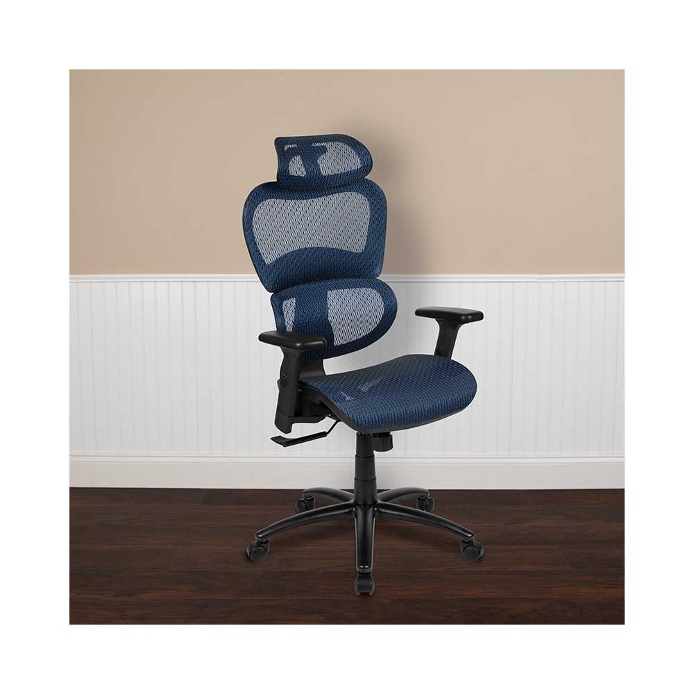 Ergonomic Mesh Office Chair with 2-to-1 Synchro-Tilt, Adjustable Headrest, Lumbar Support, and Adjustable Pivot Arms in Blue