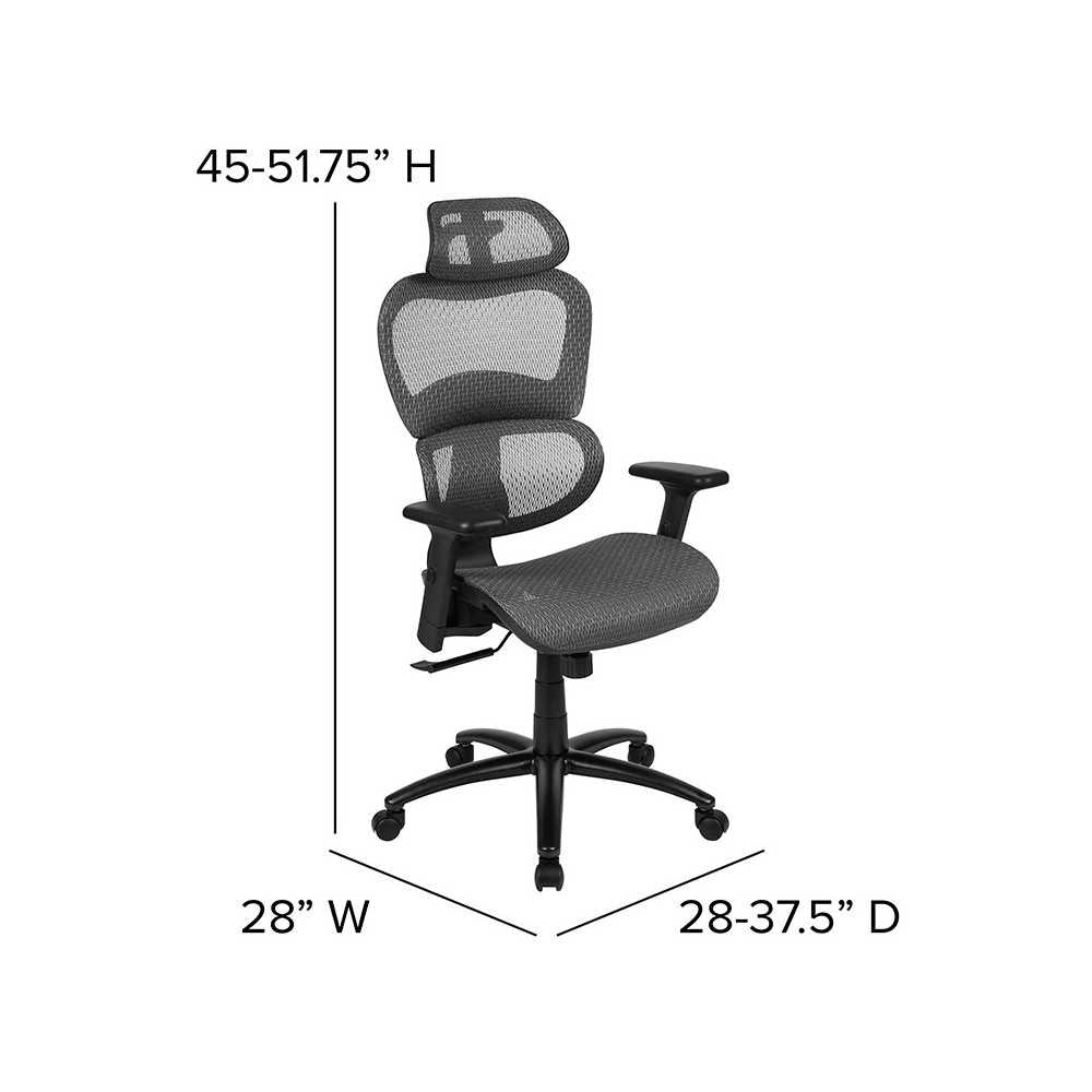 Ergonomic Mesh Office Chair with 2-to-1 Synchro-Tilt, Adjustable Headrest, Lumbar Support, and Adjustable Pivot Arms in Gray