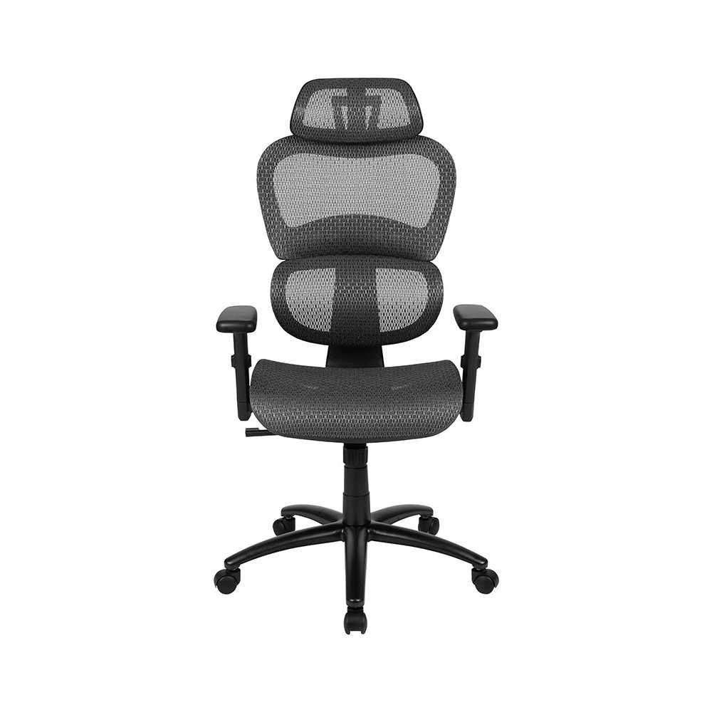 Ergonomic Mesh Office Chair with 2-to-1 Synchro-Tilt, Adjustable Headrest, Lumbar Support, and Adjustable Pivot Arms in Gray