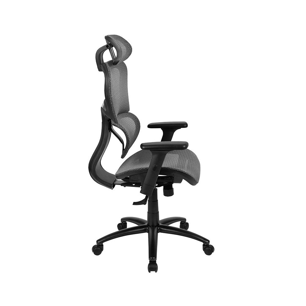 Ergonomic Mesh Office Chair with 2-to-1 Synchro-Tilt, Adjustable Headrest, Lumbar Support, and Adjustable Pivot Arms in Gray