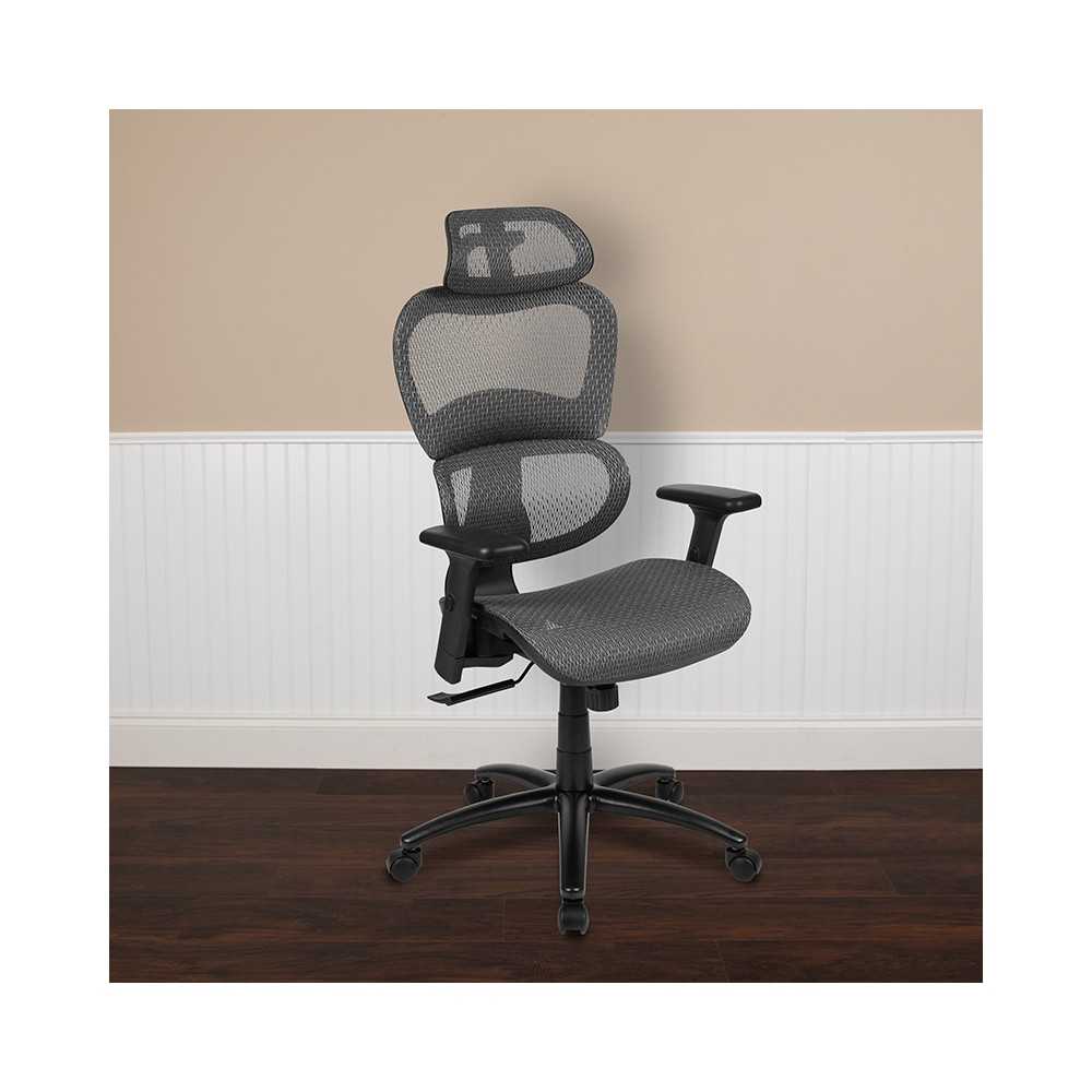 Ergonomic Mesh Office Chair with 2-to-1 Synchro-Tilt, Adjustable Headrest, Lumbar Support, and Adjustable Pivot Arms in Gray
