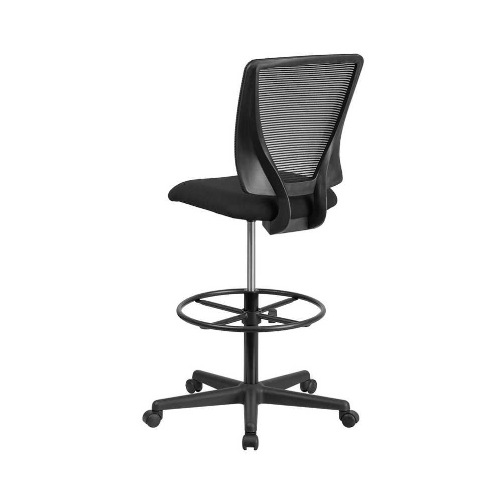 Ergonomic Mid-Back Mesh Drafting Chair with Black Fabric Seat and Adjustable Foot Ring