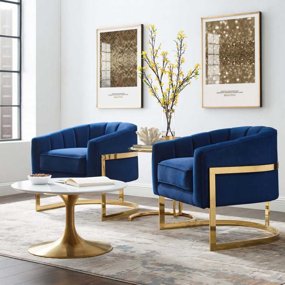 Esteem Accent Armchair Performance Velvet Set of 2, Navy