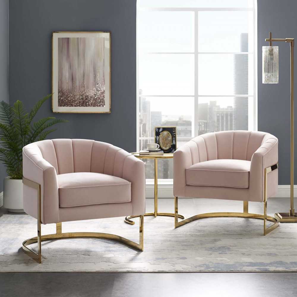 Esteem Accent Armchair Performance Velvet Set of 2, Pink