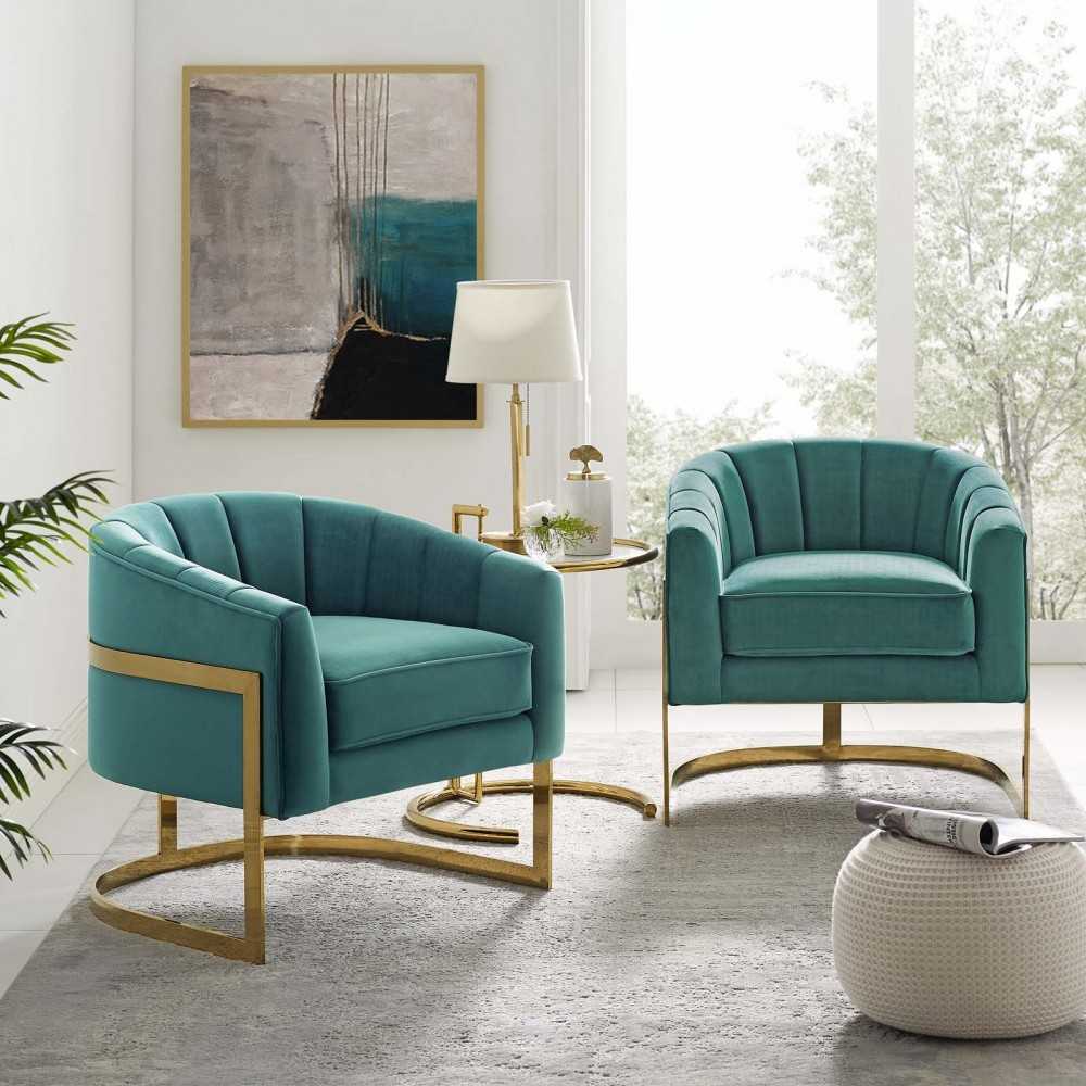 Esteem Accent Armchair Performance Velvet Set of 2, Teal