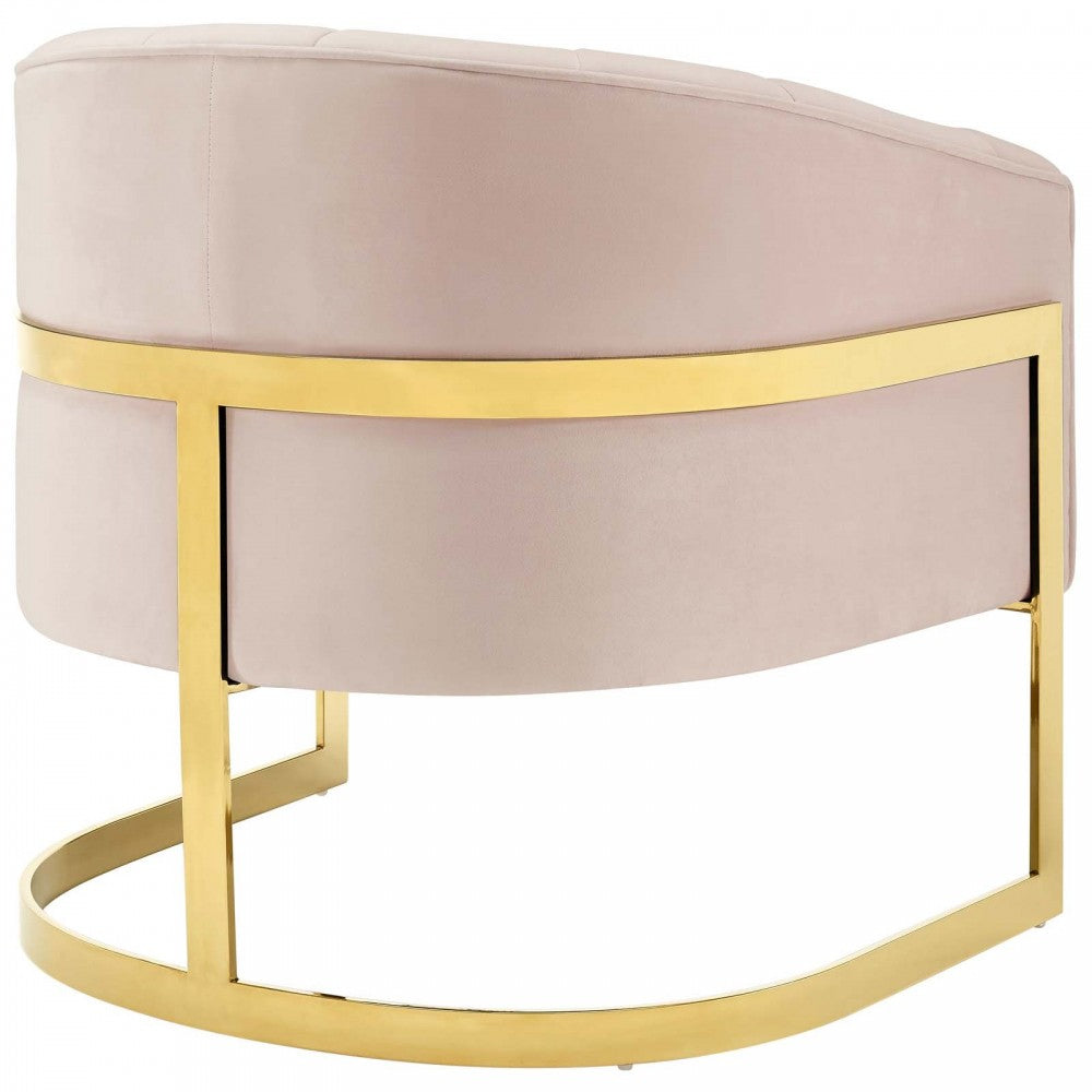 Esteem Vertical Channel Tufted Performance Velvet Accent Armchair, Pink