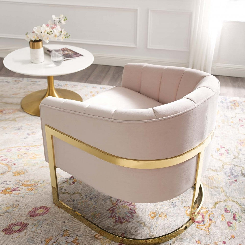 Esteem Vertical Channel Tufted Performance Velvet Accent Armchair, Pink