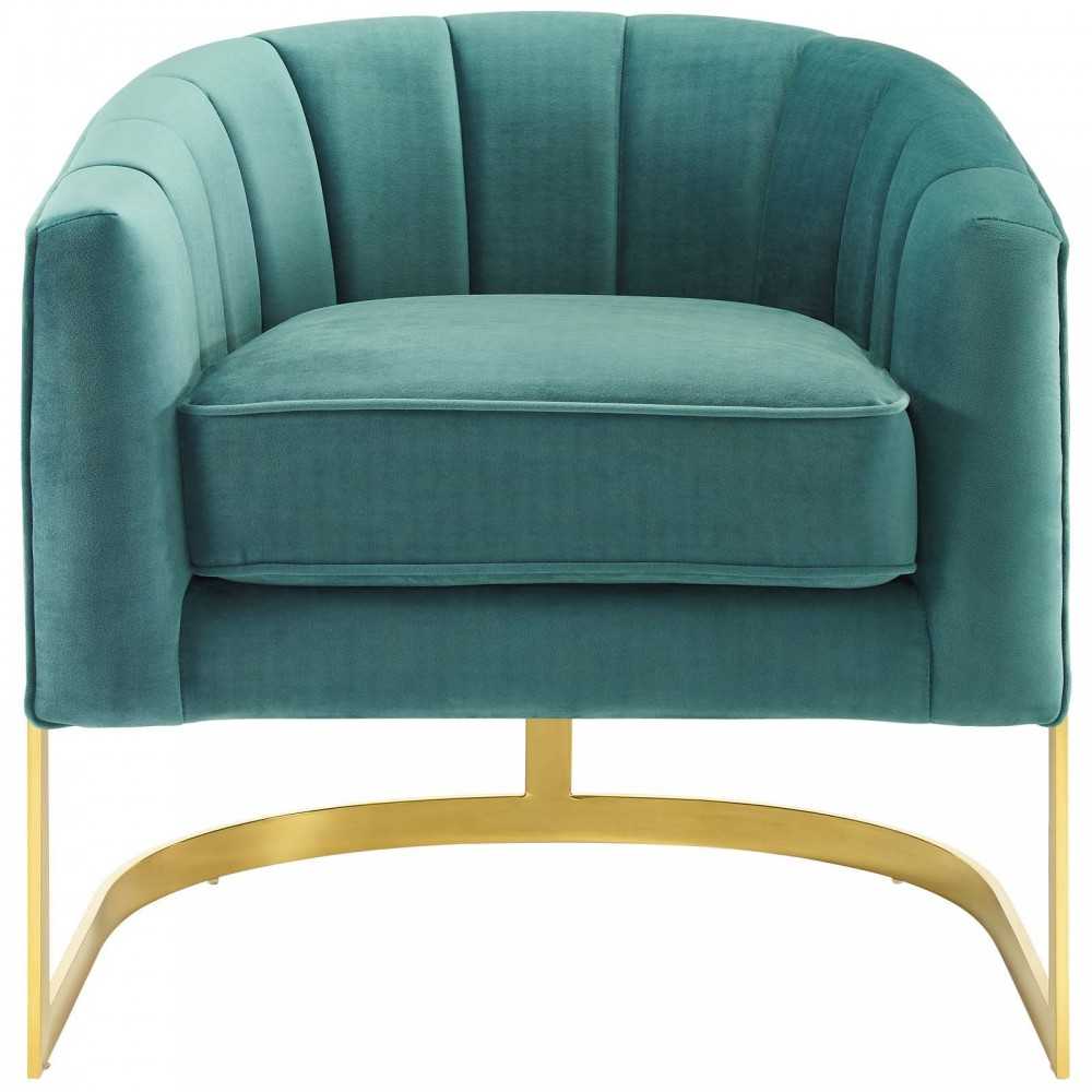 Esteem Vertical Channel Tufted Performance Velvet Accent Armchair, Teal