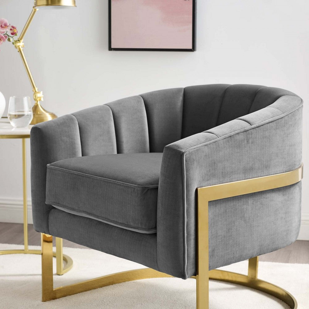 Esteem Vertical Channel Tufted Performance Velvet Accent Armchair, Gray