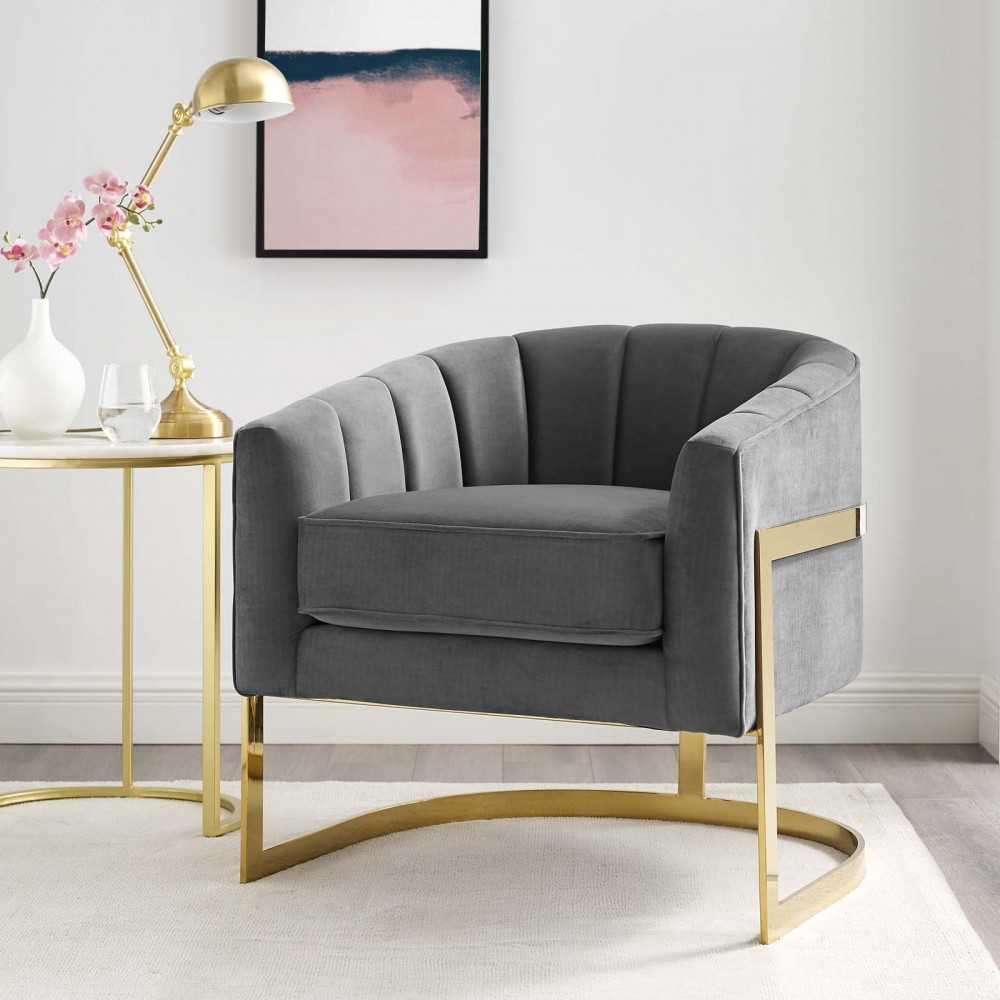 Esteem Vertical Channel Tufted Performance Velvet Accent Armchair, Gray