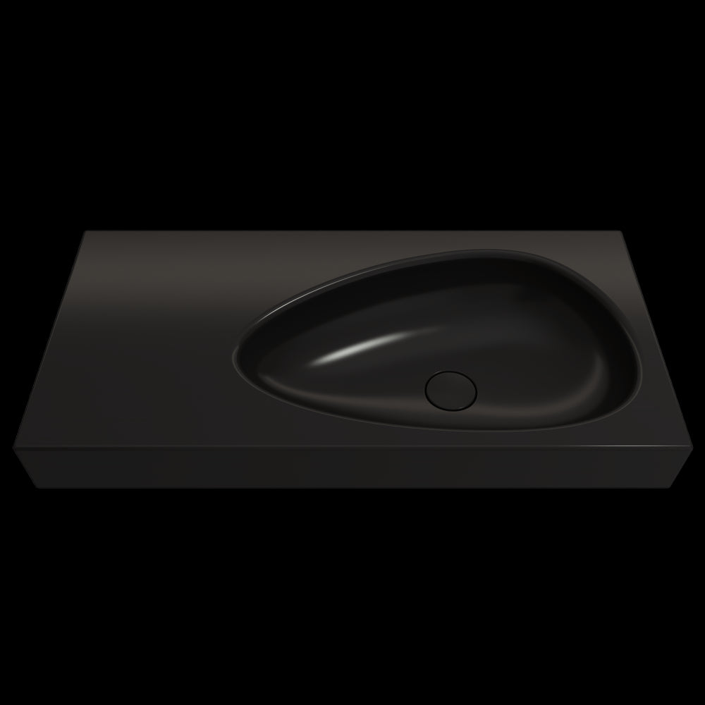 Etna Wall-Mounted Sink Fireclay 35.5 in with Matching Drain Cover in Matte Black