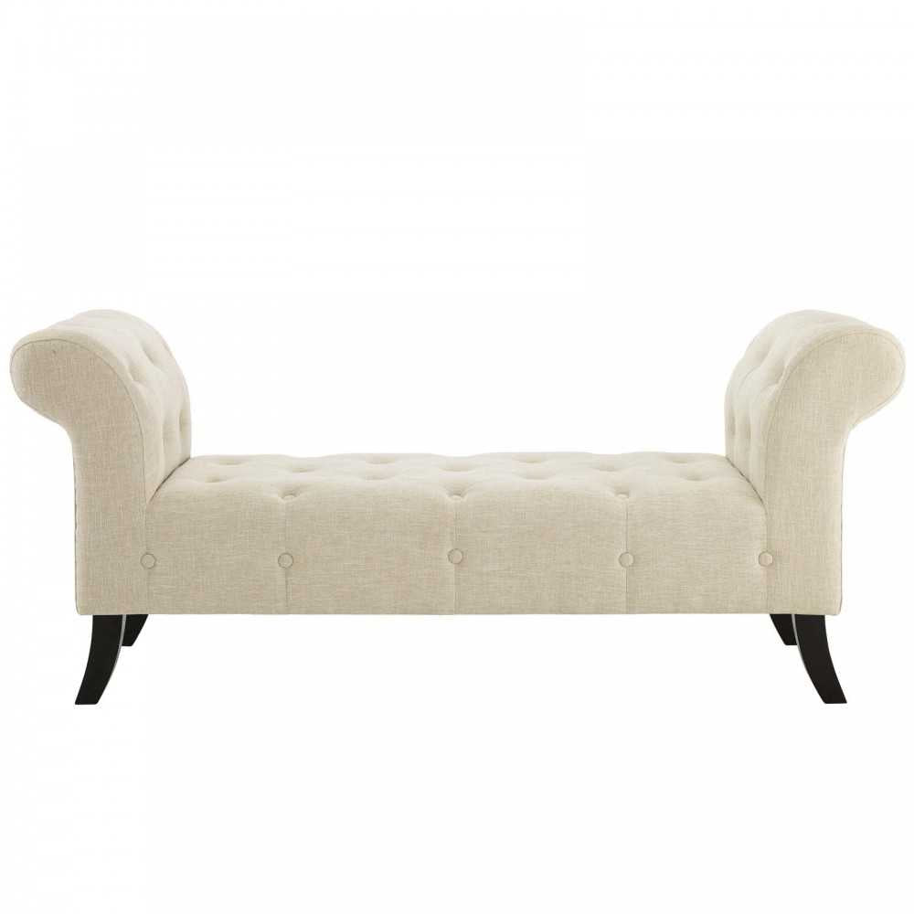 Evince Button Tufted Accent Upholstered Fabric Bench, Beige