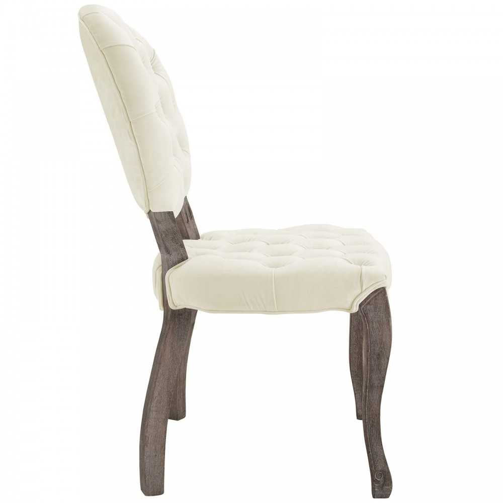 Exhibit French Vintage Dining Performance Velvet Side Chair, Ivory