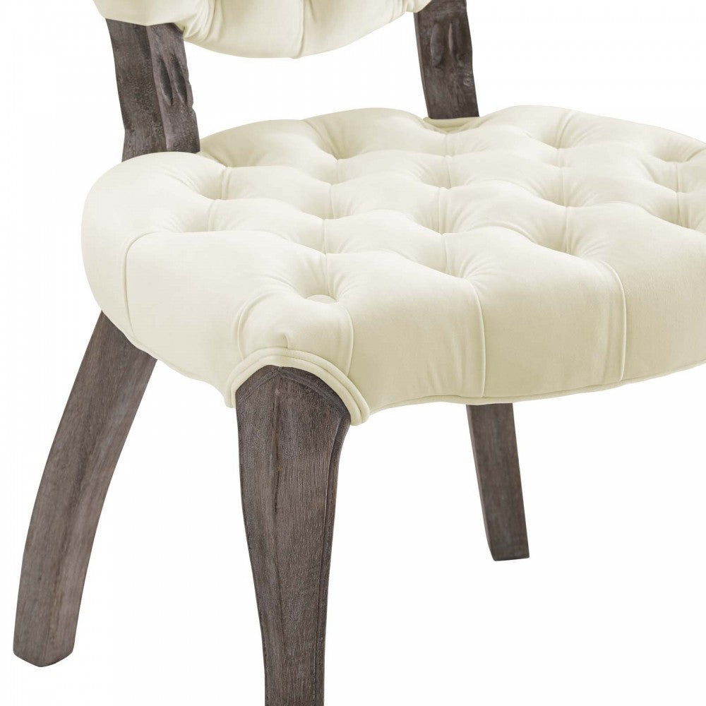 Exhibit French Vintage Dining Performance Velvet Side Chair, Ivory