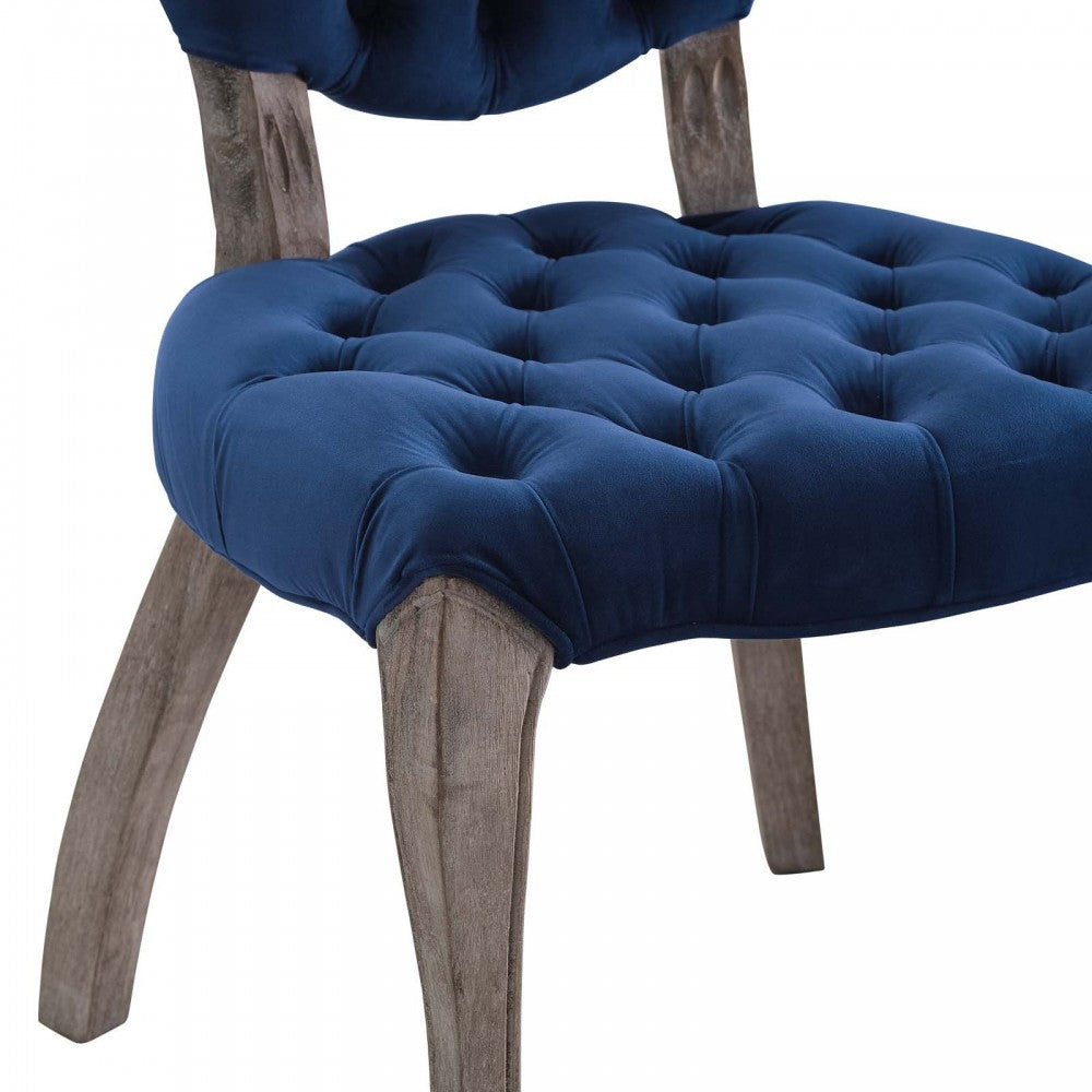 Exhibit French Vintage Dining Performance Velvet Side Chair, Navy