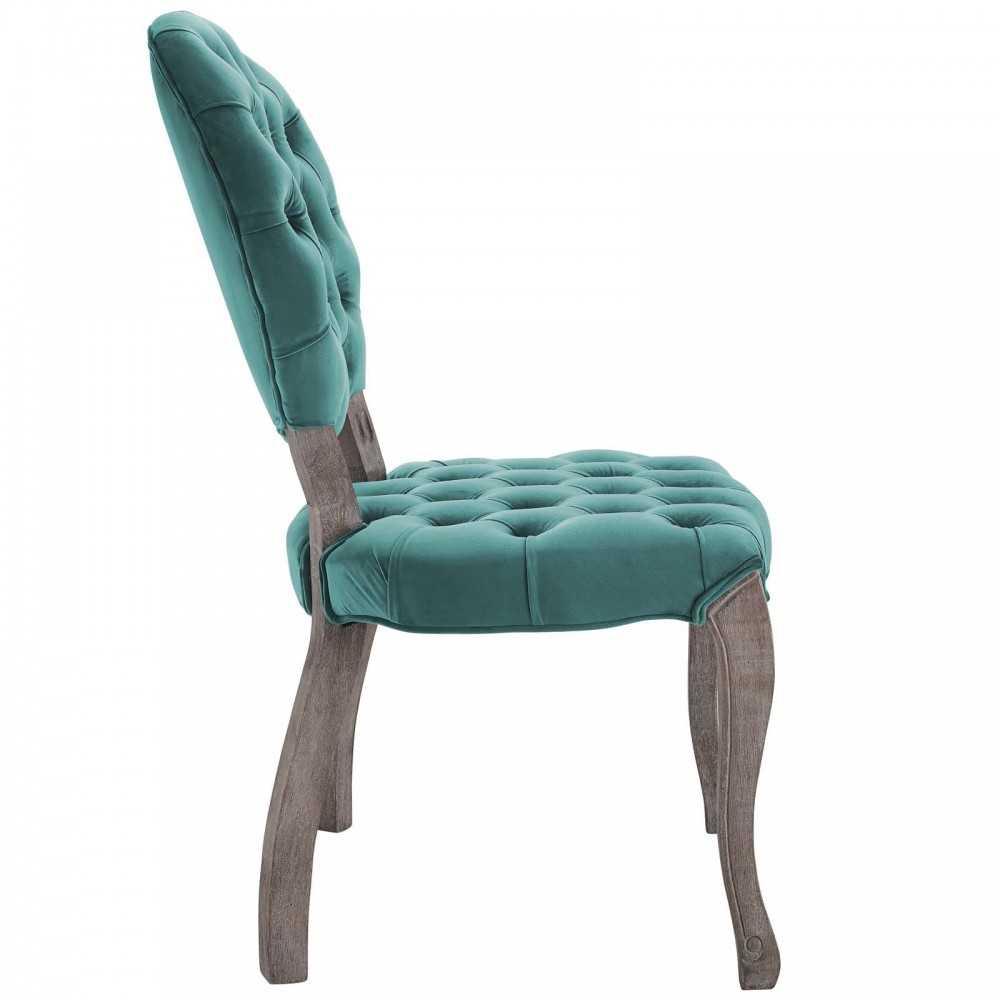 Exhibit French Vintage Dining Performance Velvet Side Chair, Teal