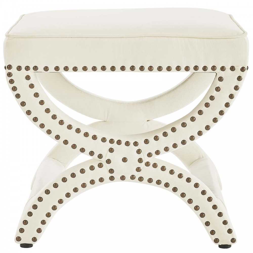 Expound Upholstered Nailhead Trim Performance Velvet Ottoman, Ivory
