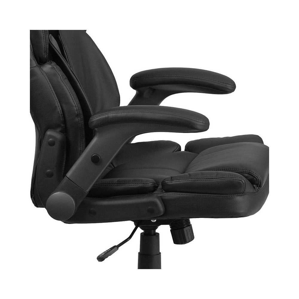 Extreme Comfort High Back Black LeatherSoft Executive Swivel Ergonomic Office Chair with Flip-Up Arms