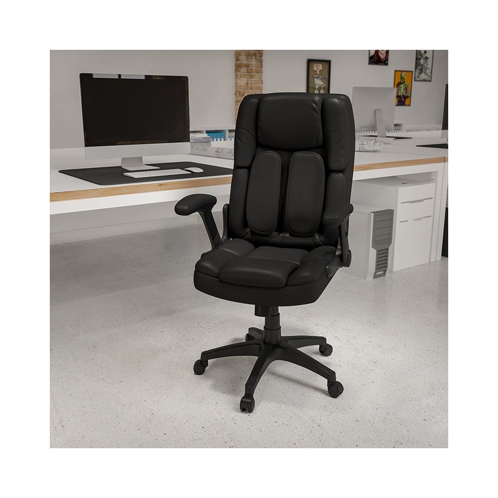 Extreme Comfort High Back Black LeatherSoft Executive Swivel Ergonomic Office Chair with Flip-Up Arms
