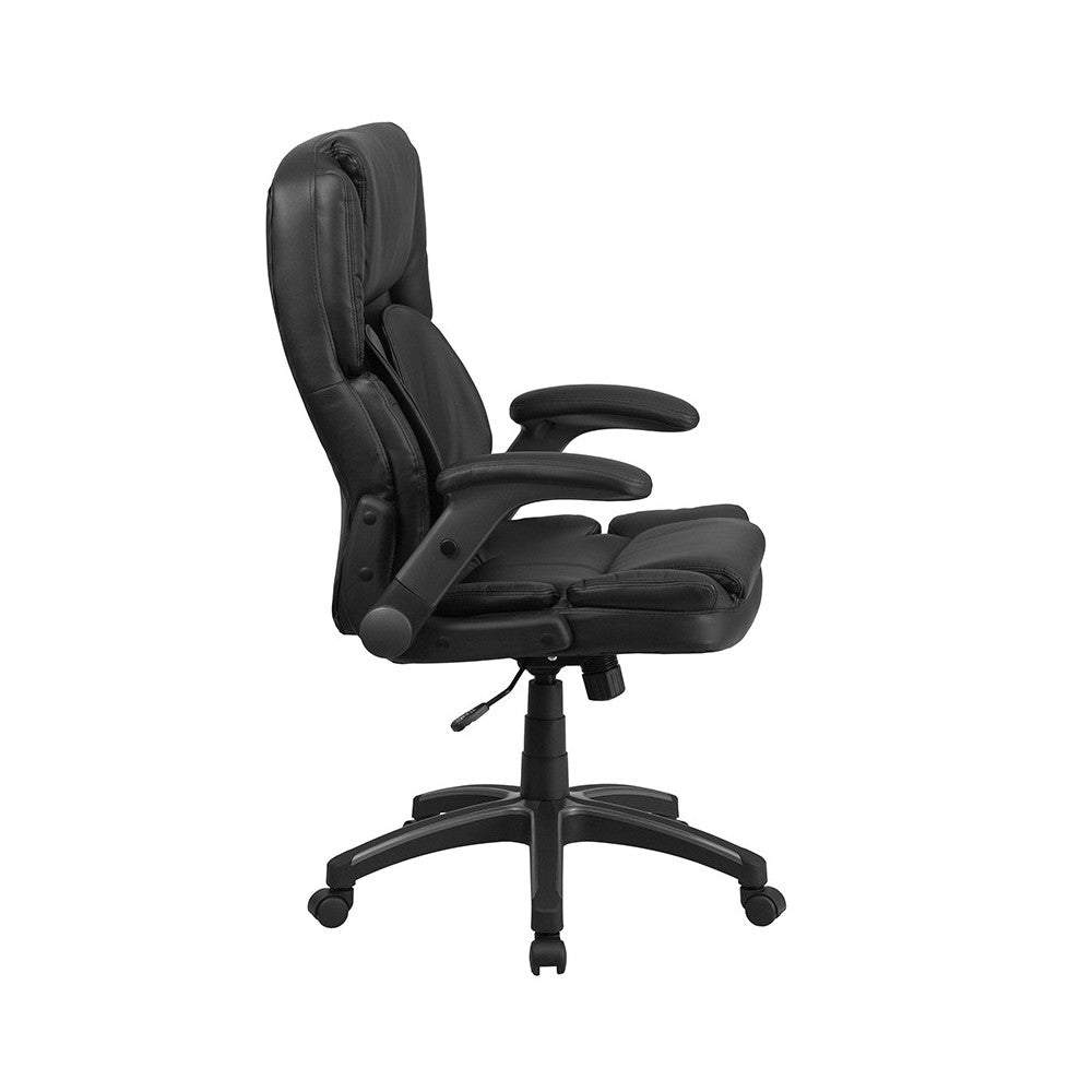 Extreme Comfort High Back Black LeatherSoft Executive Swivel Ergonomic Office Chair with Flip-Up Arms