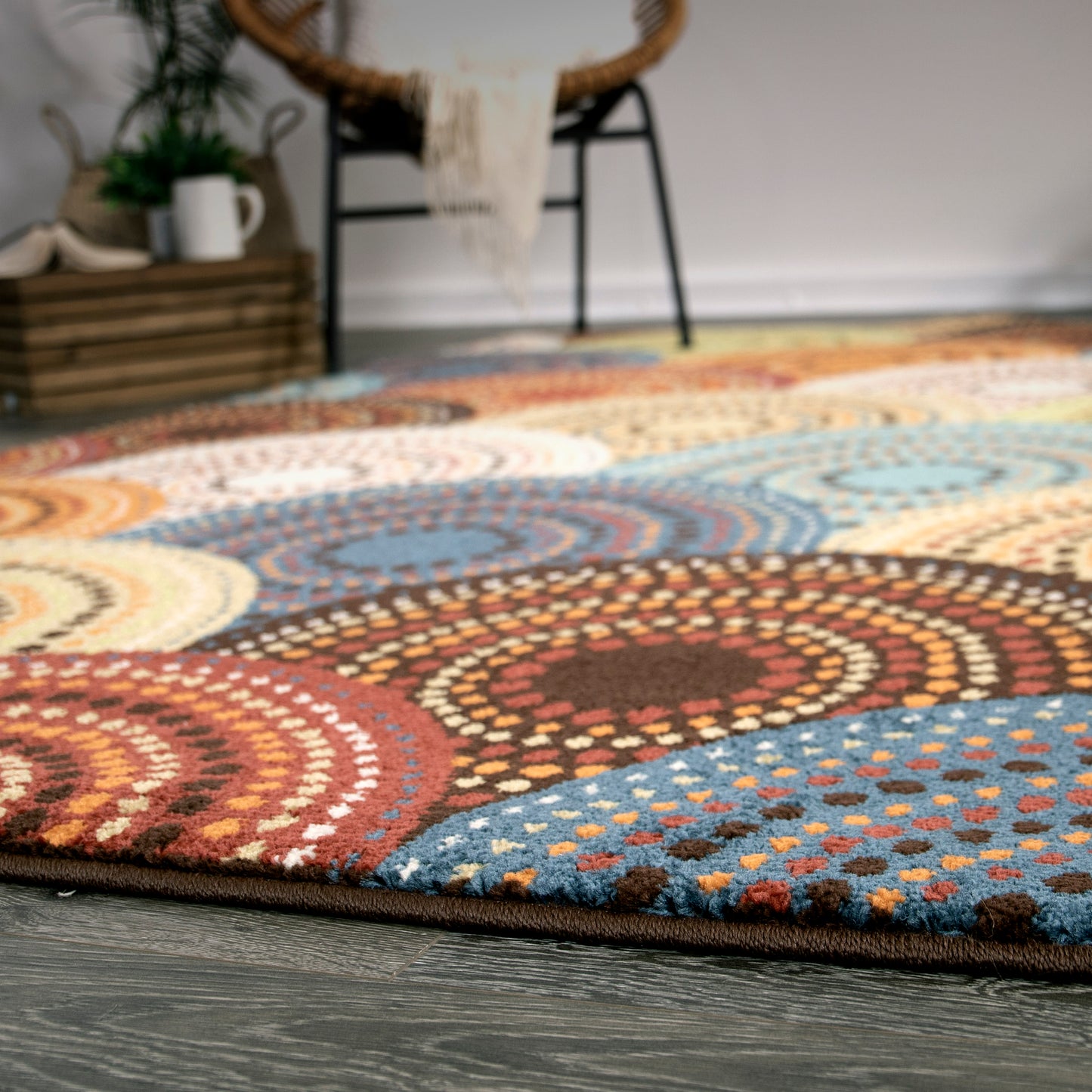 Orian Courtyard Bright Dotted Circles Multi 60"X84"