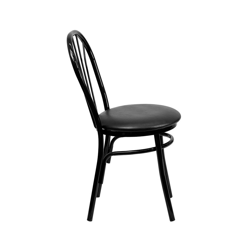 Fan Back Metal Chair - Black Vinyl Seat