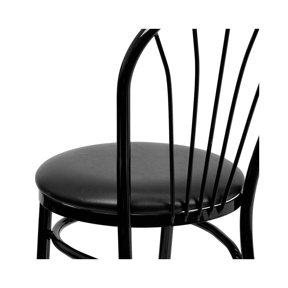 Fan Back Metal Chair - Black Vinyl Seat