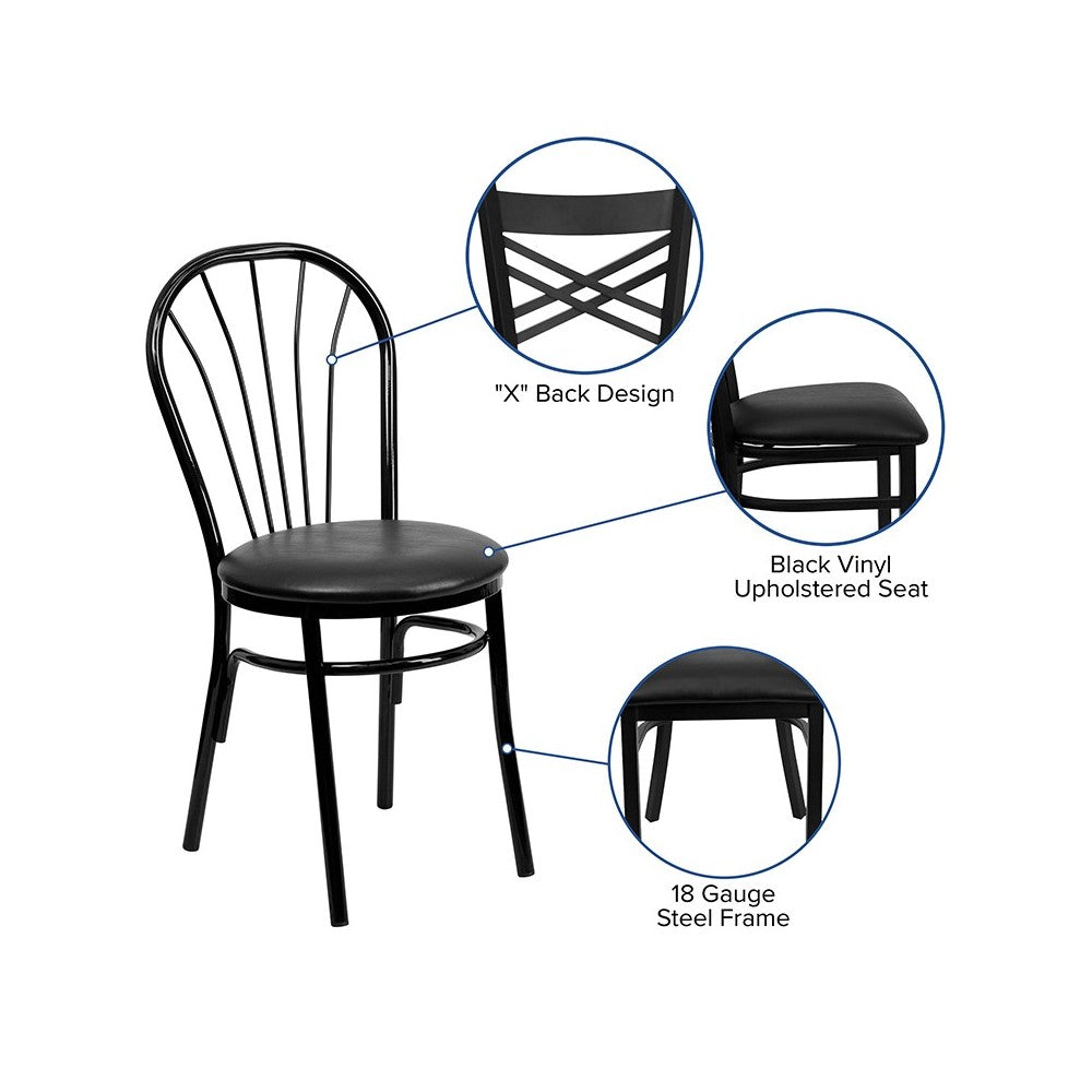 Fan Back Metal Chair - Black Vinyl Seat
