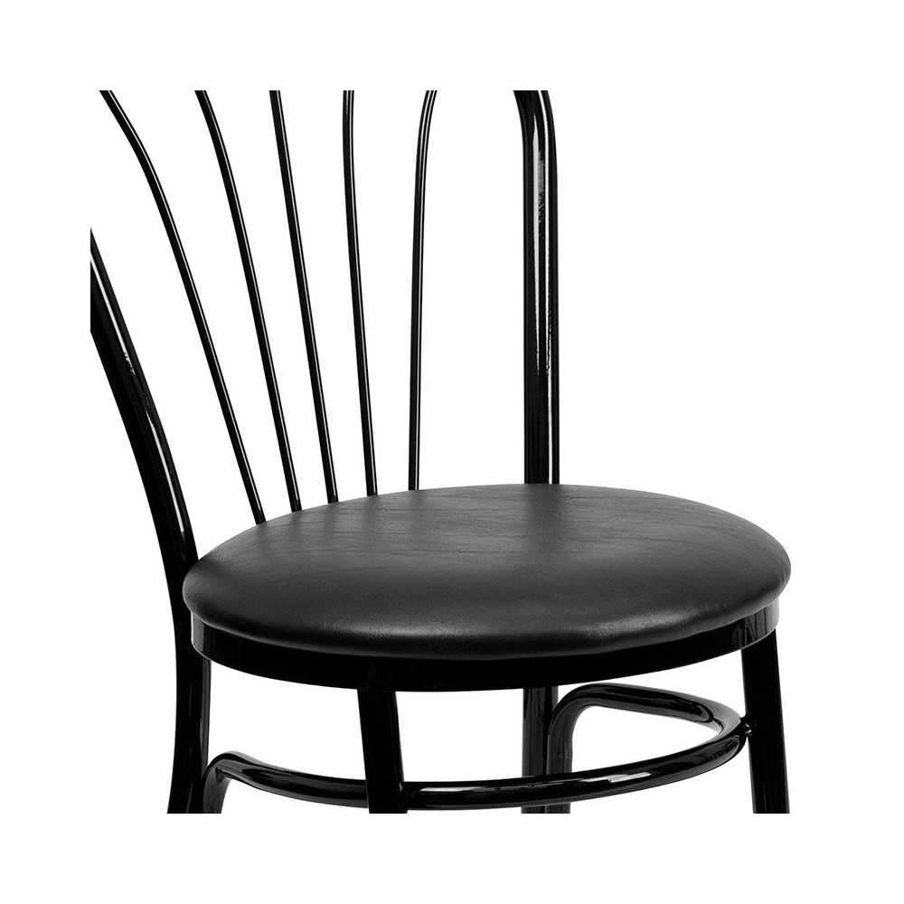 Fan Back Metal Chair - Black Vinyl Seat