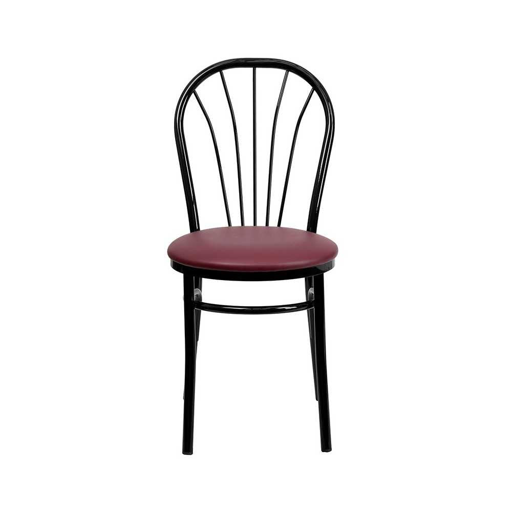 Fan Back Metal Chair - Burgundy Vinyl Seat