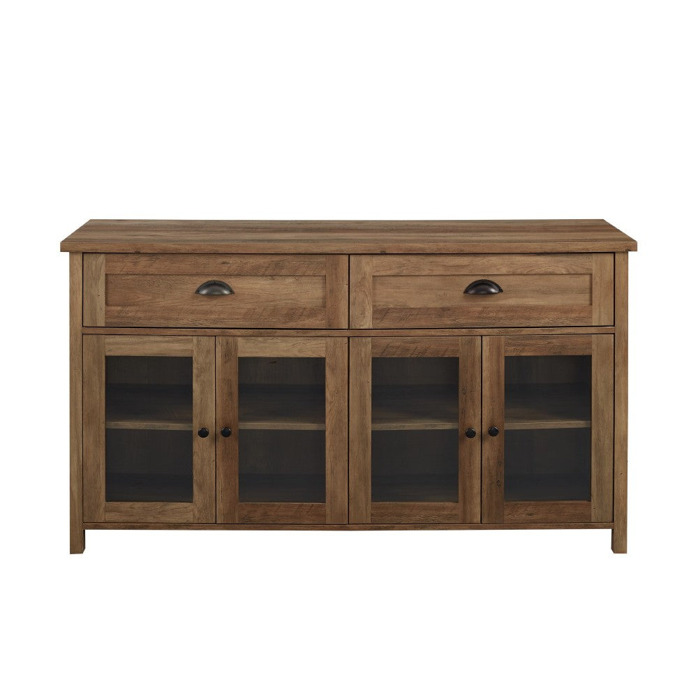 Farmhouse 2 Drawer, 4 Glass Door TV Stand for TVs up to 58 Inches - Rustic Oak