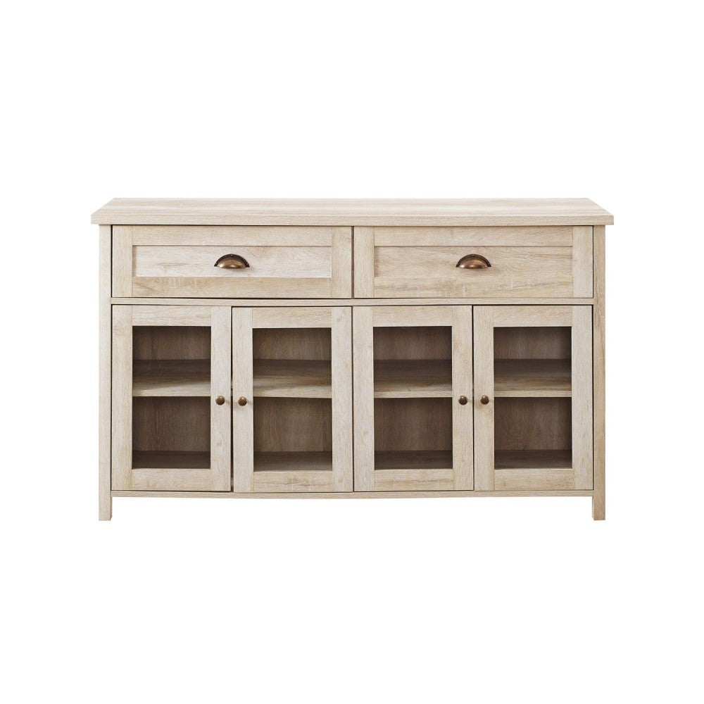 Farmhouse 2 Drawer, 4 Glass Door TV Stand for TVs up to 58 Inches - White Oak