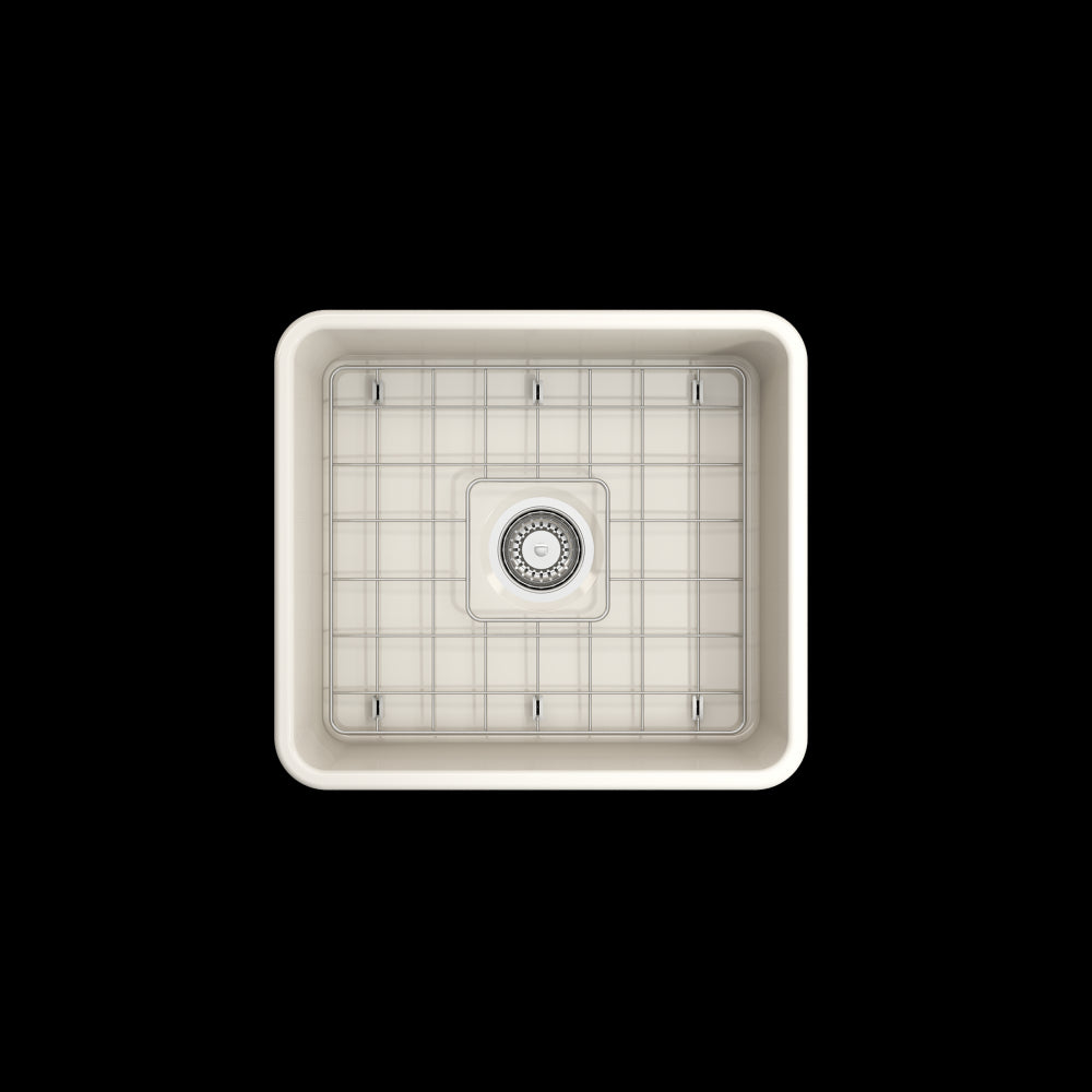 Farmhouse Apron Front Fireclay 20 in. Single Bowl Kitchen Sink with Protective Bottom Grid and Strainer in Biscuit