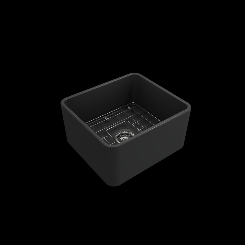 Farmhouse Apron Front Fireclay 20 in. Single Bowl Kitchen Sink with Protective Bottom Grid and Strainer in Matte Dark Gray