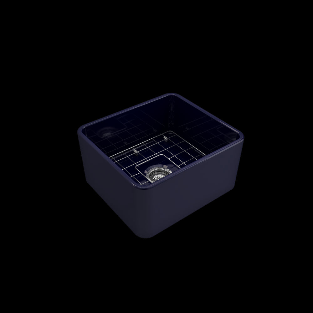 Farmhouse Apron Front Fireclay 20 in. Single Bowl Kitchen Sink with Protective Bottom Grid and Strainer in Sapphire Blue