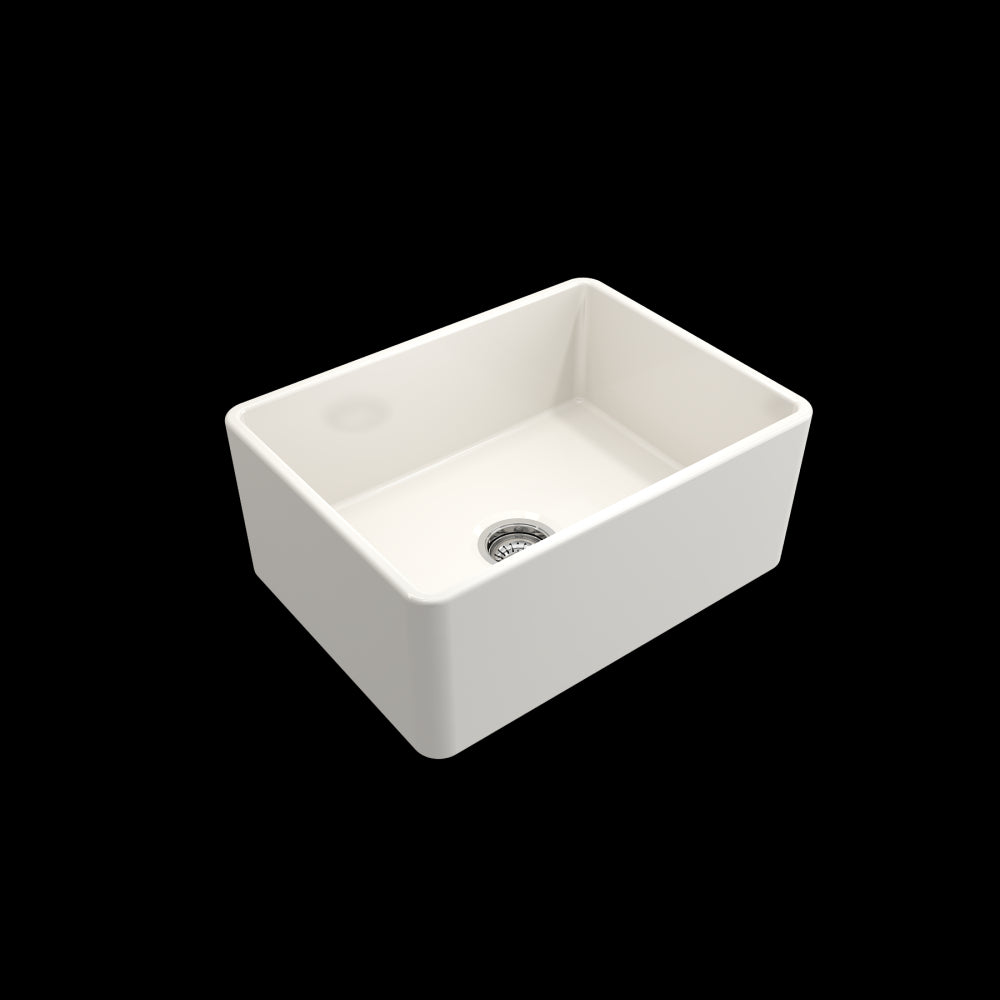 Farmhouse Apron Front Fireclay 24 in. Single Bowl Kitchen Sink with Protective Bottom Grid and Strainer in Biscuit