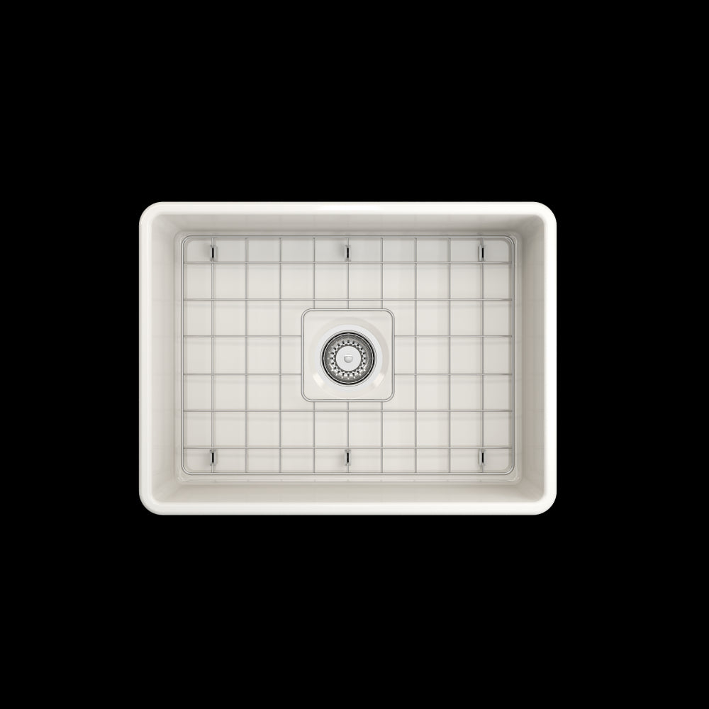 Farmhouse Apron Front Fireclay 24 in. Single Bowl Kitchen Sink with Protective Bottom Grid and Strainer in Biscuit