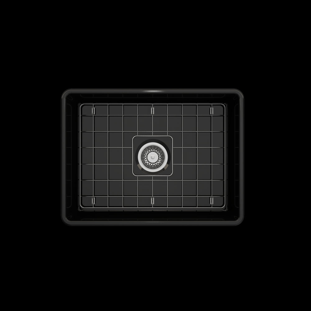 Farmhouse Apron Front Fireclay 24 in. Single Bowl Kitchen Sink with Protective Bottom Grid and Strainer in Black