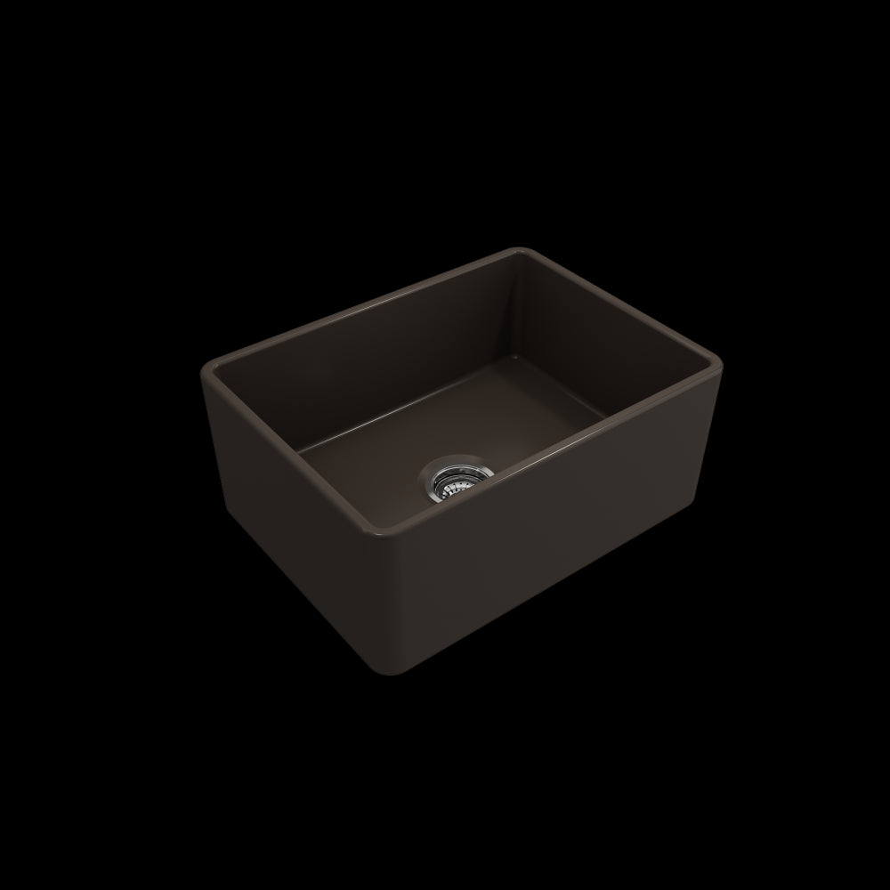 Farmhouse Apron Front Fireclay 24 in. Single Bowl Kitchen Sink with Protective Bottom Grid and Strainer in Matte Brown