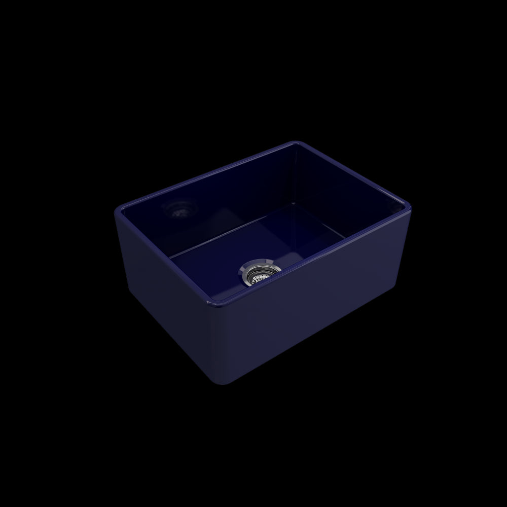 Farmhouse Apron Front Fireclay 24 in. Single Bowl Kitchen Sink with Protective Bottom Grid and Strainer in Sapphire Blue