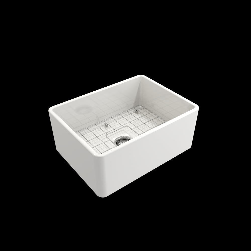 Farmhouse Apron Front Fireclay 24 in. Single Bowl Kitchen Sink with Protective Bottom Grid and Strainer in White