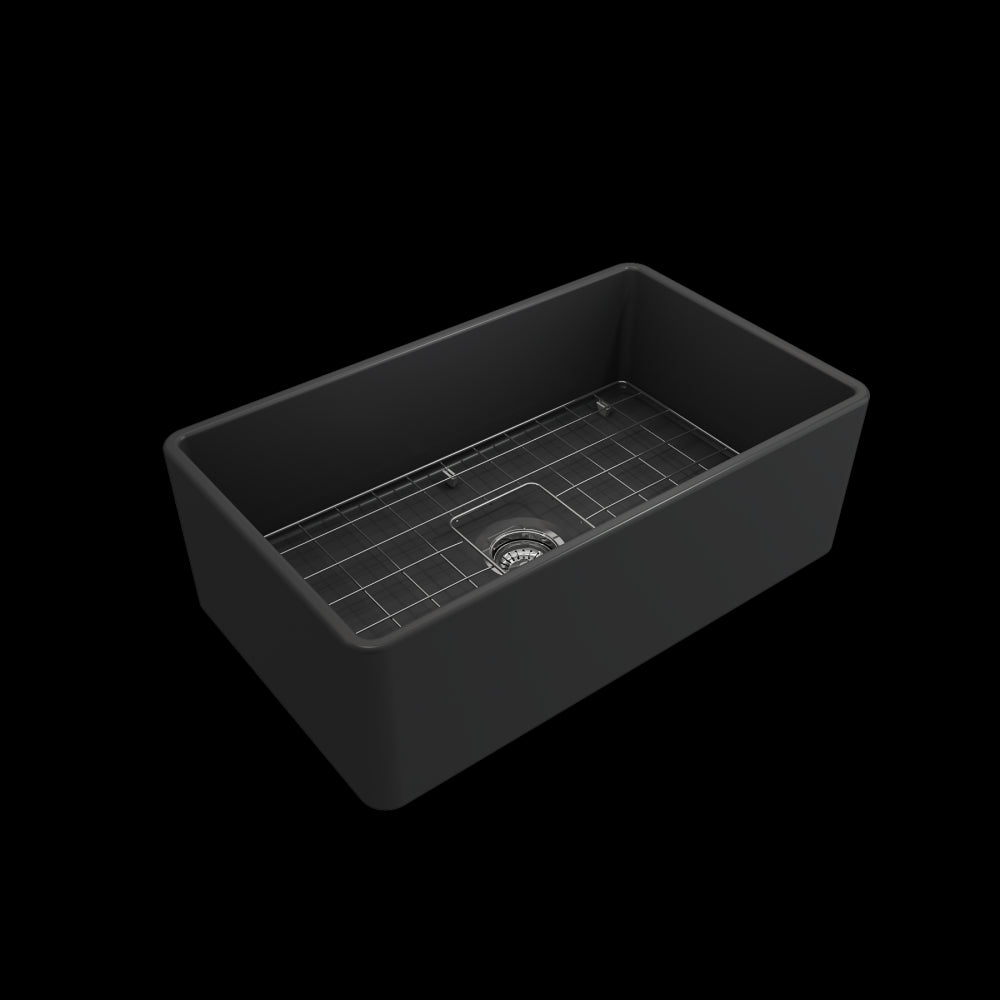 Farmhouse Apron Front Fireclay 30 in. Single Bowl Kitchen Sink with Protective Bottom Grid and Strainer in Matte Dark Gray
