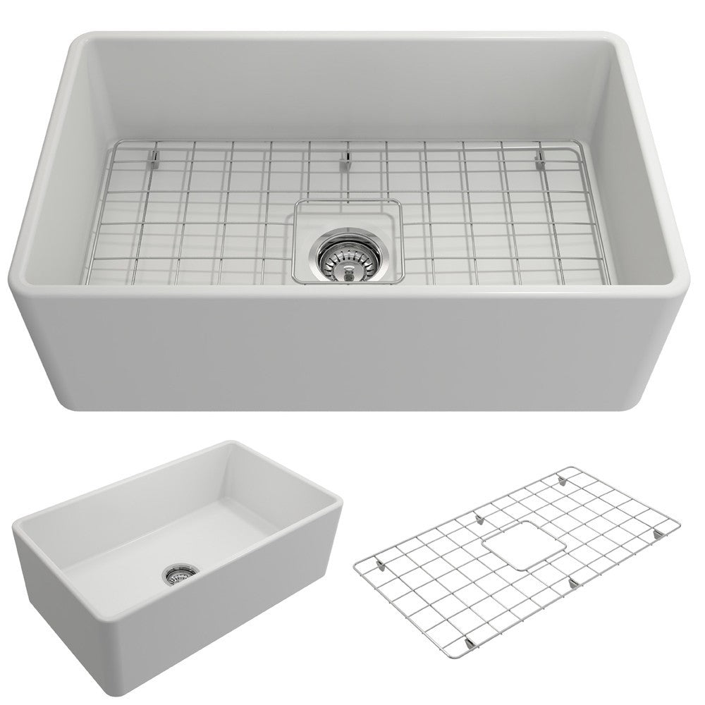 Farmhouse Apron Front Fireclay 30 in. Single Bowl Kitchen Sink with Protective Bottom Grid and Strainer in Matte White